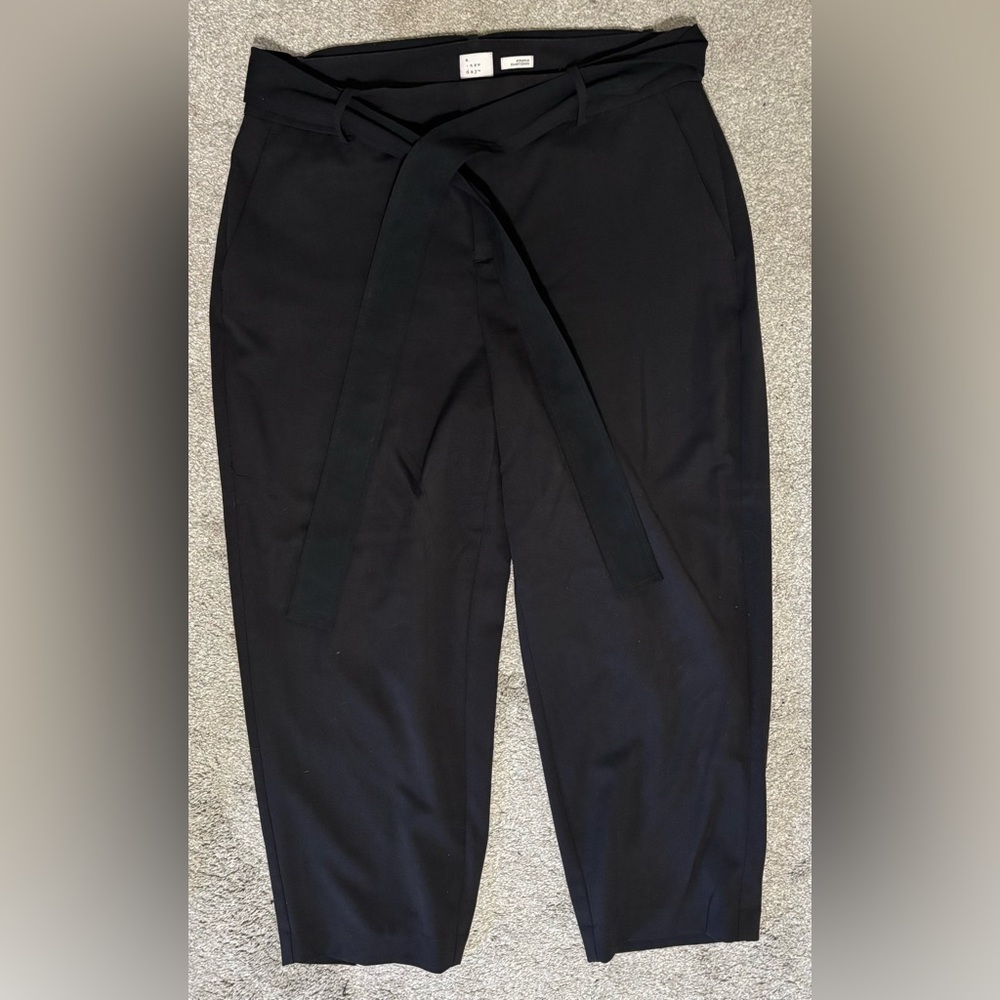 Black Cropped Dress Pants with Tie Waistband